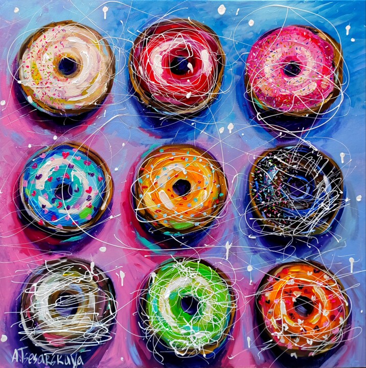 Donuts dessert - colorful donuts painting 绘画, 31.5x31.5 in