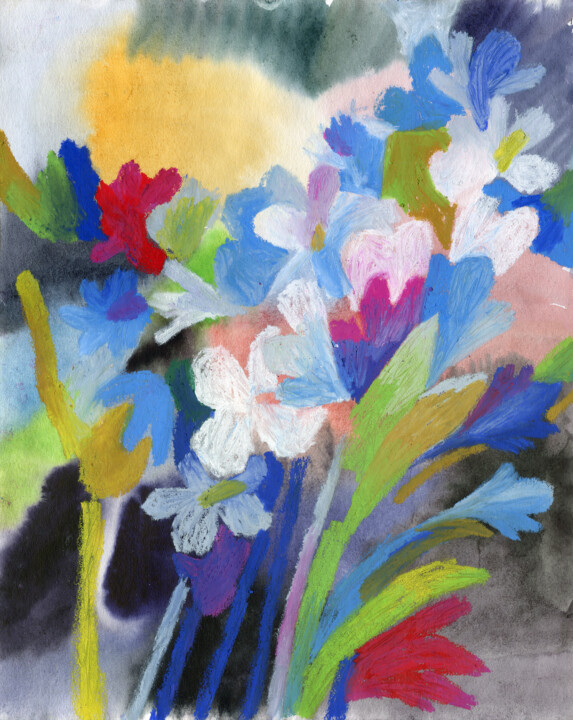 Painting titled "white flowers in a…" by Egor Khodeev, Original Artwork, Chalk