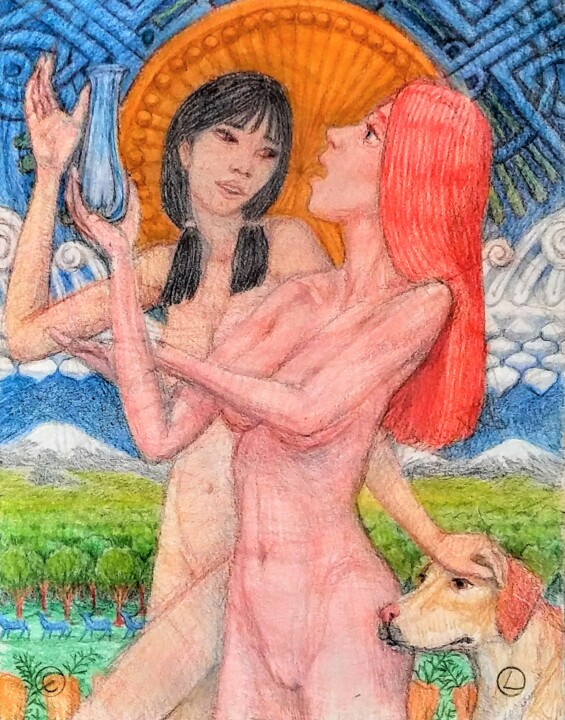 Two Maidens and an Empty Vase 图画, 14x11 in