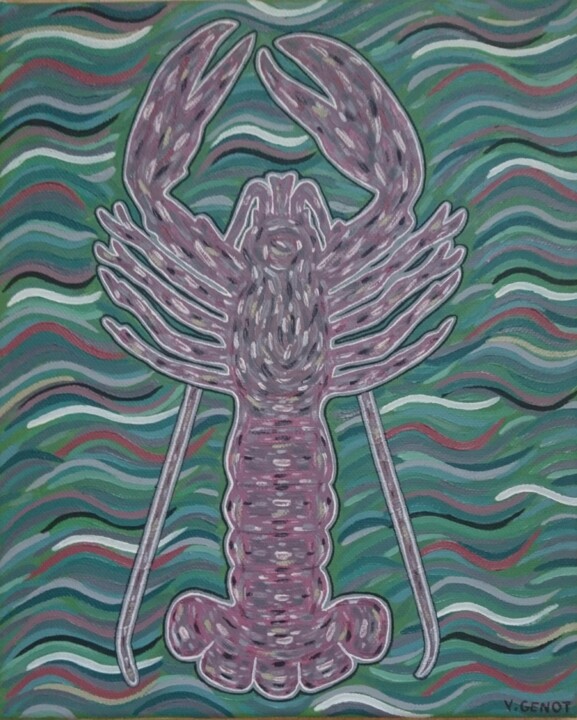 Homard rose 绘画, 11.8x9.5 in