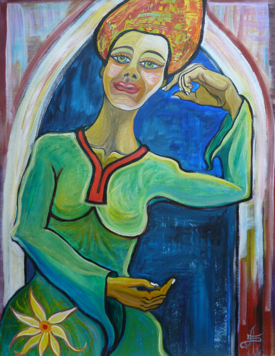 A la porte de la nuit... 绘画, 25.6x19.7 in