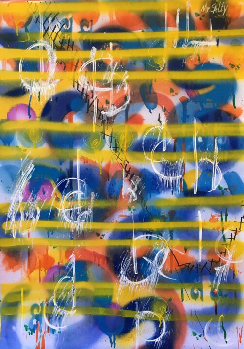 View of the rain through the blinds 绘画, 32.9x23.3 in