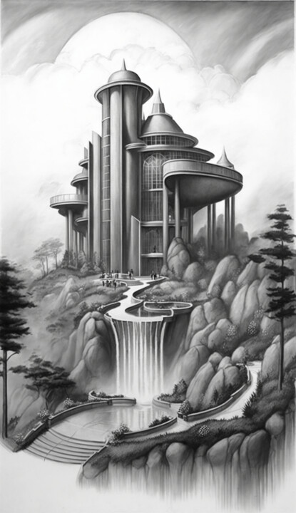 Digital Arts titled "Castle on the Hills…" by Nicolas Chammat, Original Artwork, AI generated image