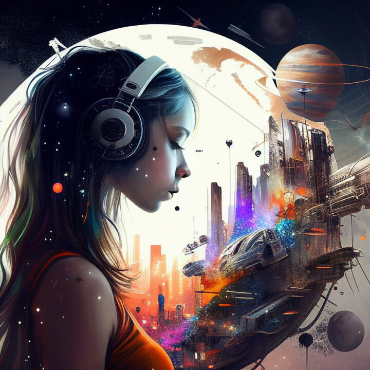 Digital Arts titled "My City Listening" by China Alicia Rivera, Original Artwork, AI generated image