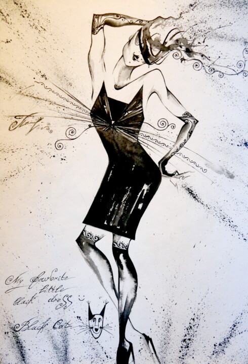 Dress Black Cat :) 绘画, 23.2x16.5 in