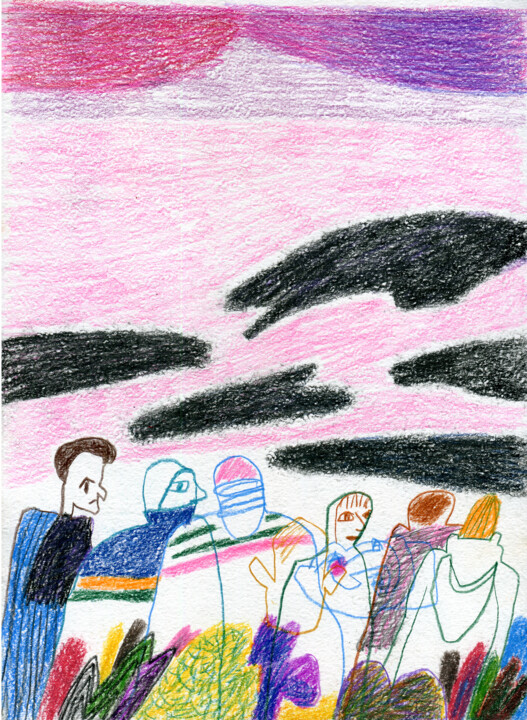 Painting titled "The whales came" by Egor Khodeev, Original Artwork, Conté