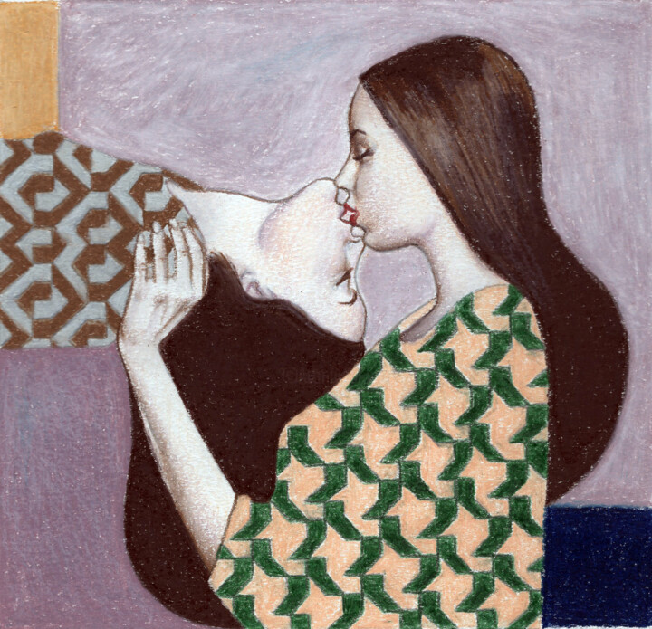 Painting titled "kiss" by Rolando Cicatelli, Original Artwork, Pastel