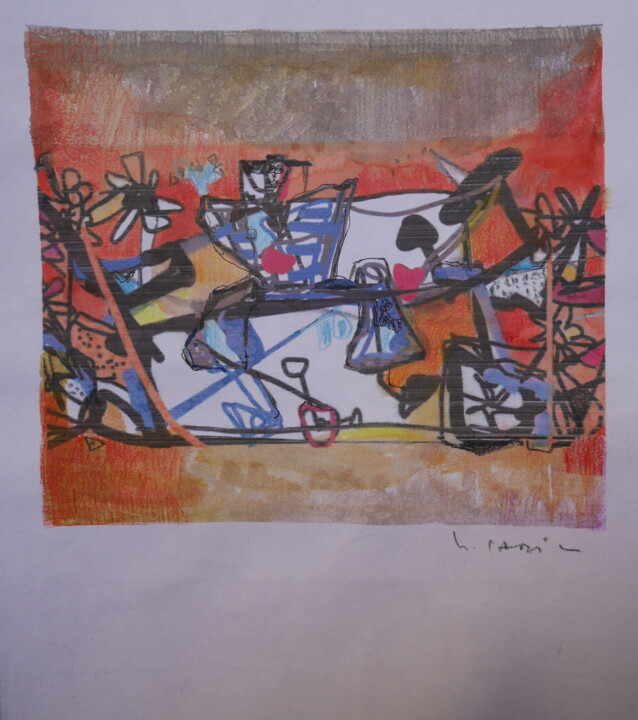 homme de bretagne et vélo fleuri Printmaking, 8.3x8.3 in