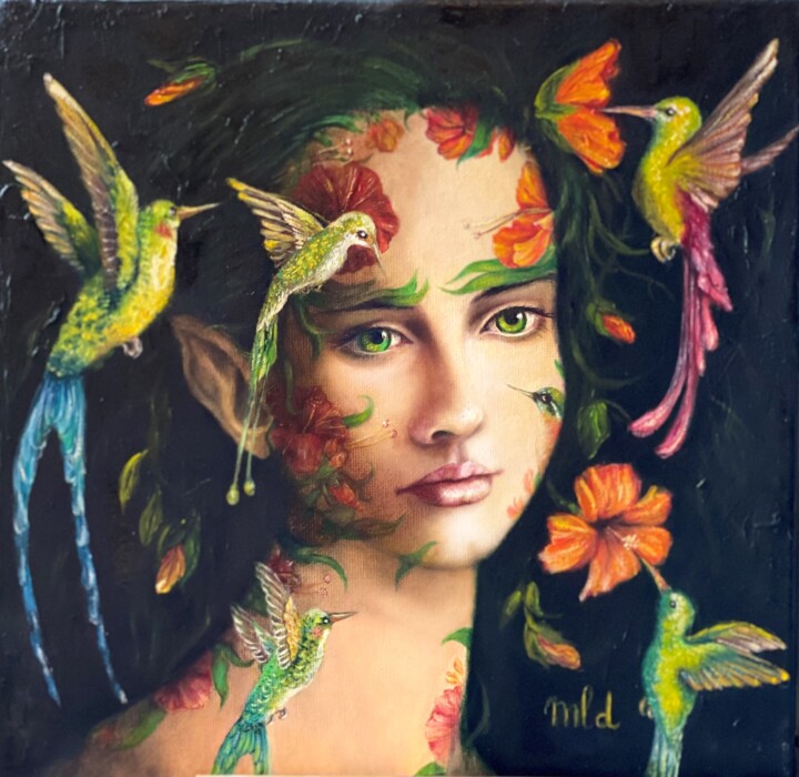 Titania, colibris - Le songe d'une nuit d'été 绘画, 11.4x11.4 in
