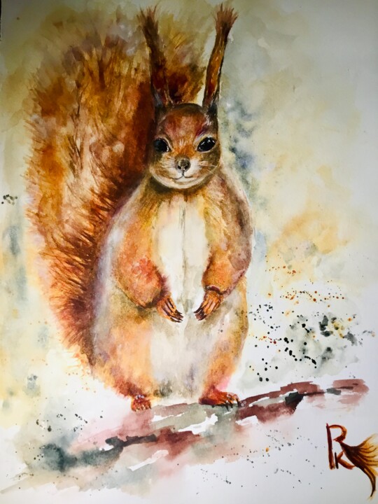 Squirrel watercolour painting 绘画, 15x11 in