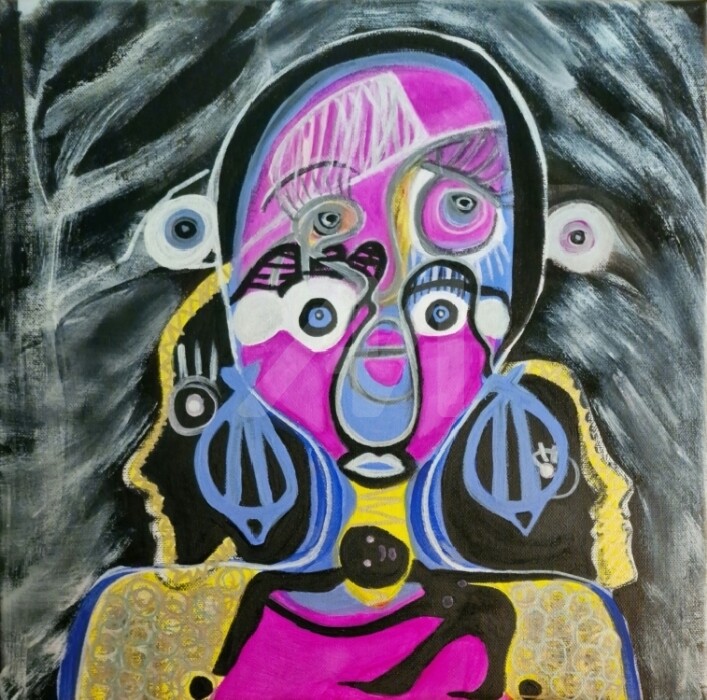 Schilderij getiteld "Tattooed man and th…" door Krisline, Origineel Kunstwerk, Acryl