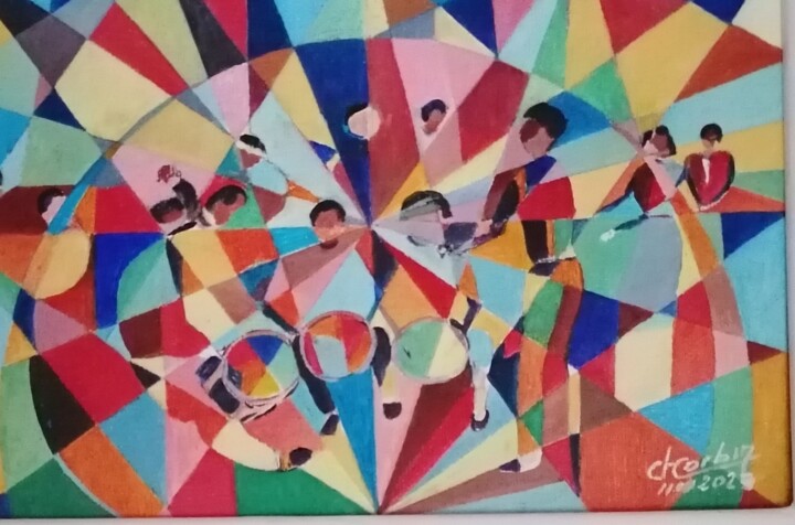 Peinture intitulée "Folklore Antillais…" par Charles Corbin, Œuvre d'art originale, Huile Monté sur Panneau de bois