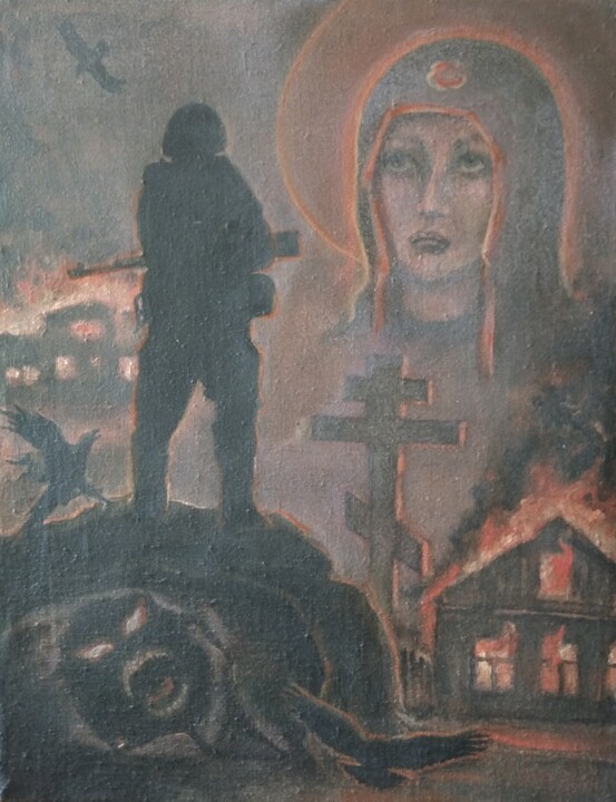 "Инквизитор." (Черный ворон) 绘画, 35.4x27.6 in