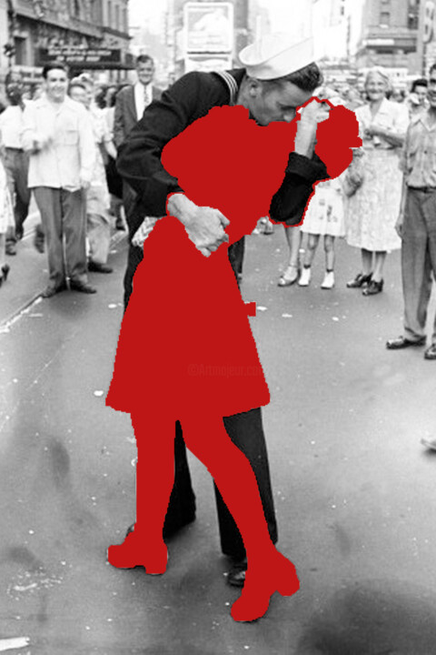 The Kiss Flag WW2 Red 绘画, 18x12 in