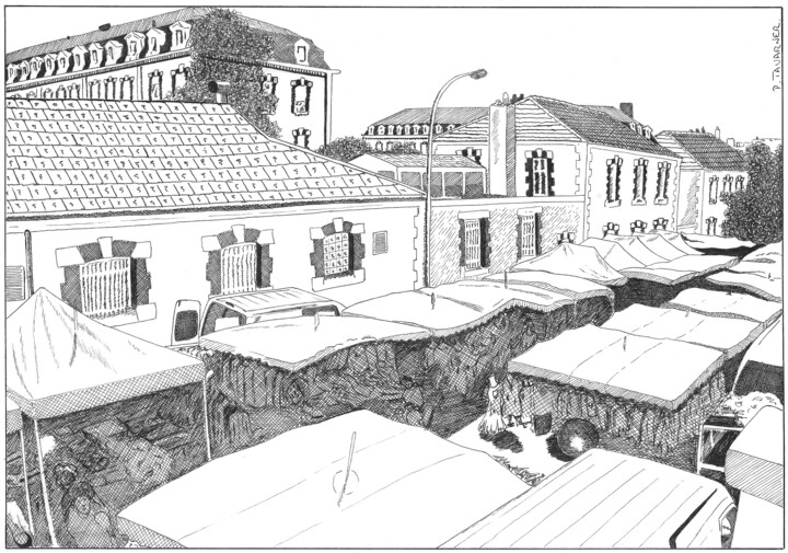 Dessin intitulée "Marché Marceau" par Pascal Tavarner, Œuvre d'art originale, Encre