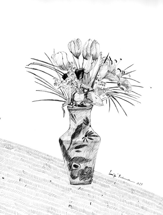 vaso di fiori 绘画, 18.9x13 in