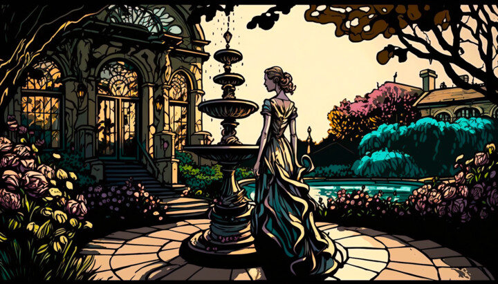 Lady in the Garden 图画, 19.7x35.4 in