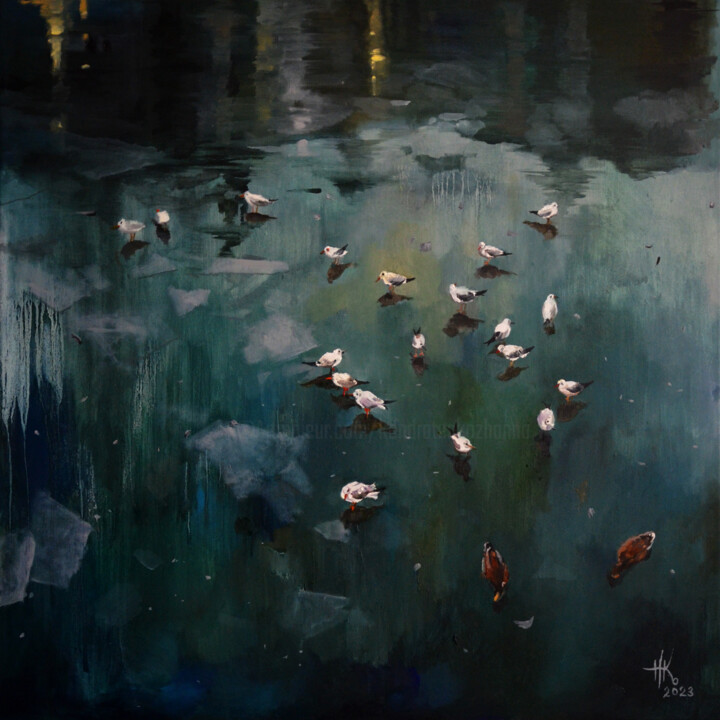 February Frosts. Birds 绘画, 27.6x27.6 in