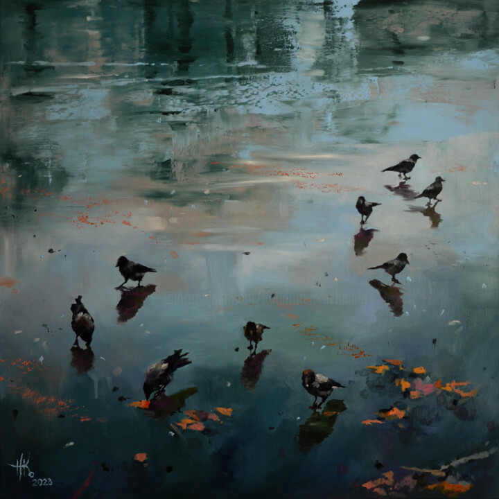 February Frosts. Crows 绘画, 27.6x27.6 in
