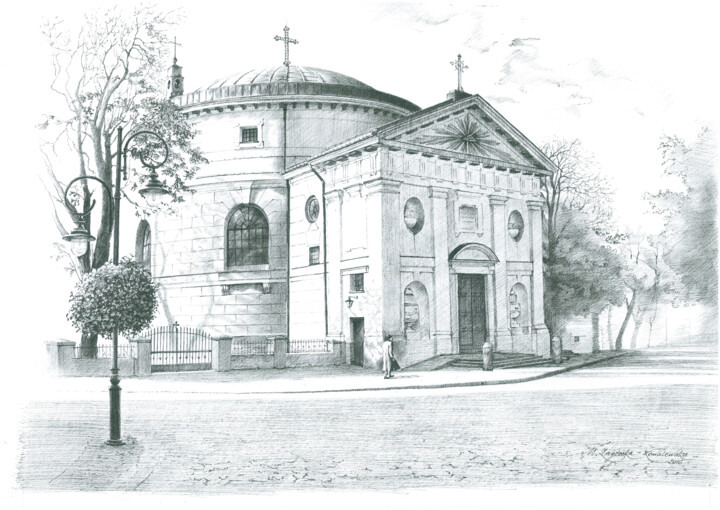 Dessin intitulée "KOŚCIÓŁ ŚW. JAKUBA…" par Małgorzata Zagórska-Gierak, Œuvre d'art originale, Encre