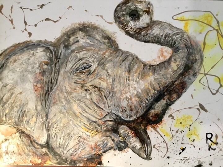 White elephant painting 绘画, 11.8x15.8 in