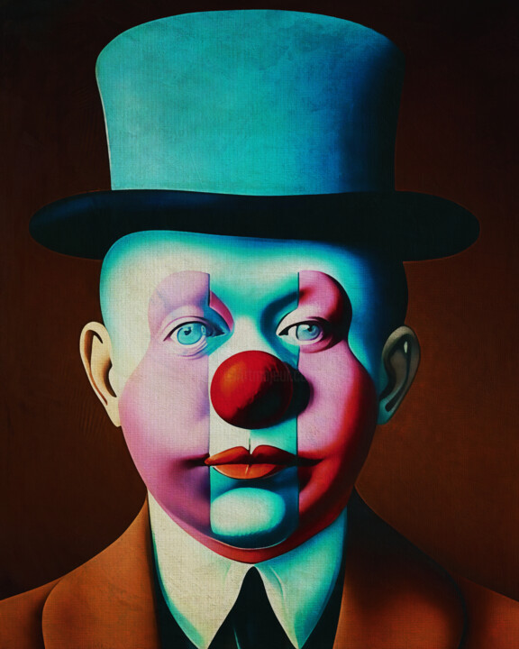 Digitale Kunst getiteld "Clown with a top hat" door Jan Keteleer, Origineel Kunstwerk, 2D Digital Work