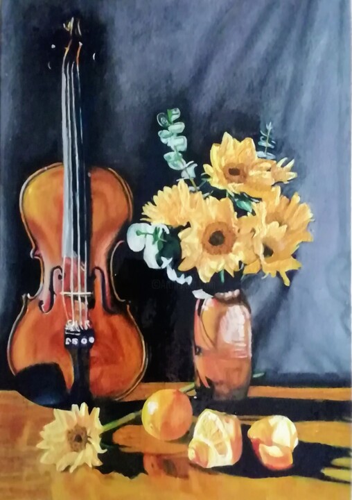 "Le violon" 绘画, 21.7x13 in