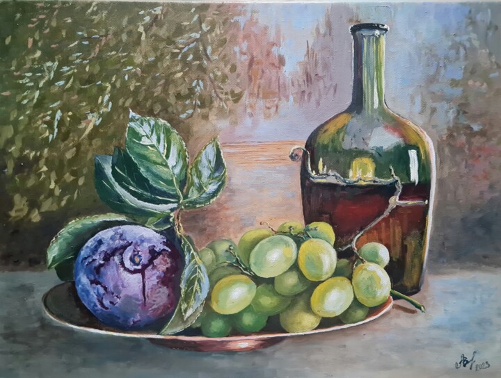 Stillleben mit Trauben 绘画, 11.8x15.8 in