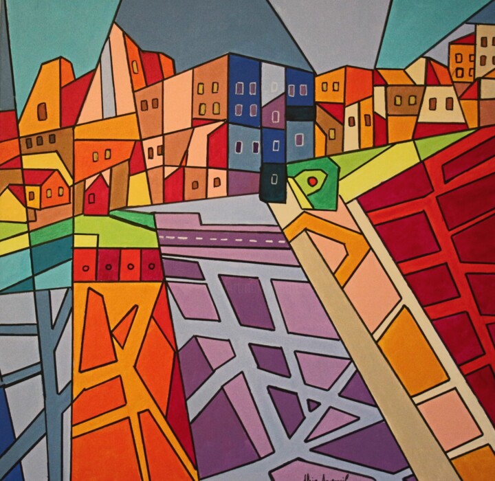 LES NOUVELLES CITES 绘画, 27.6x27.6 in