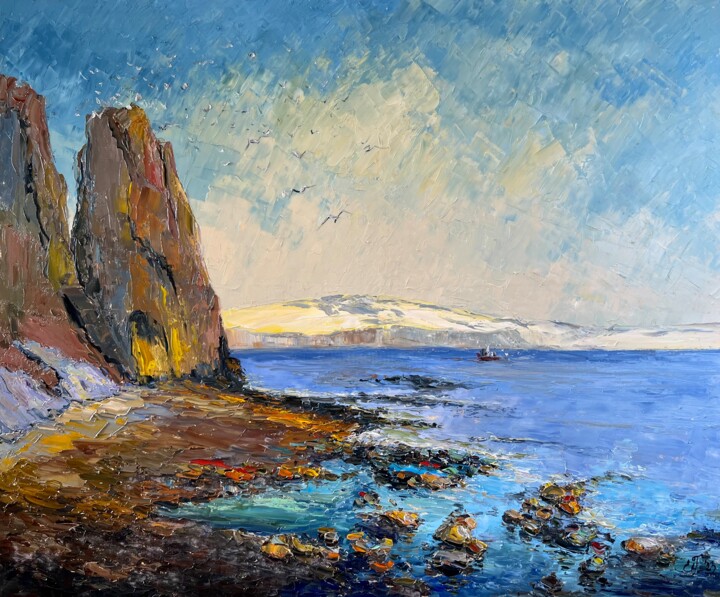 Peinture intitulée "Low tide on the Pac…" par Evgeniya Polyudova, Œuvre d'art originale, Huile
