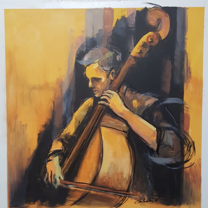 Le contrebassiste 绘画, 19.7x19.7 in
