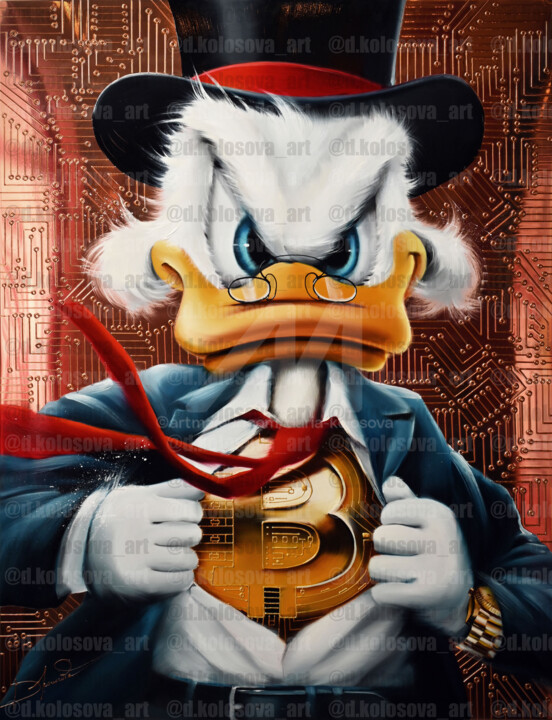 Duck with Bitcoin (2023) 绘画, 37x28.4 in