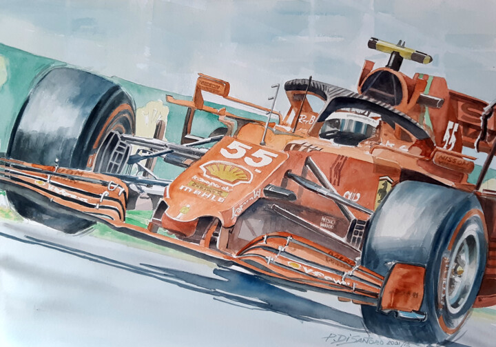 A Ferrari S21 Atacando a Zebra 绘画, 13.8x19.7 in