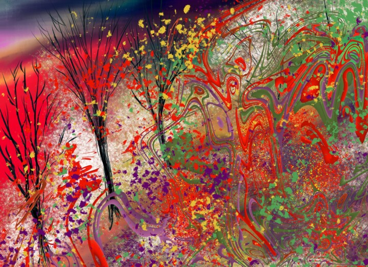 数字艺术 标题为“Les arbres flamboya…” 由Jean-Henri Colleye, 原创艺术品, 数字油画