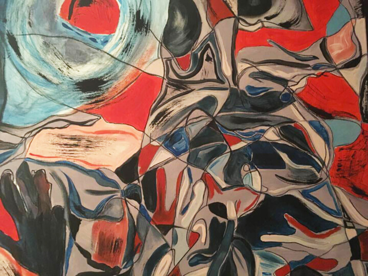 Painting titled "Blue Sun" by Melanie Maquinay, Original Artwork, Acrylic Mounted on Wood Stretcher frame