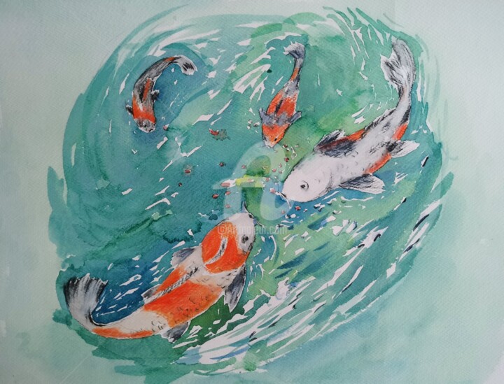 Painting titled "Happy meal" by Diana Li, Original Artwork, Watercolor