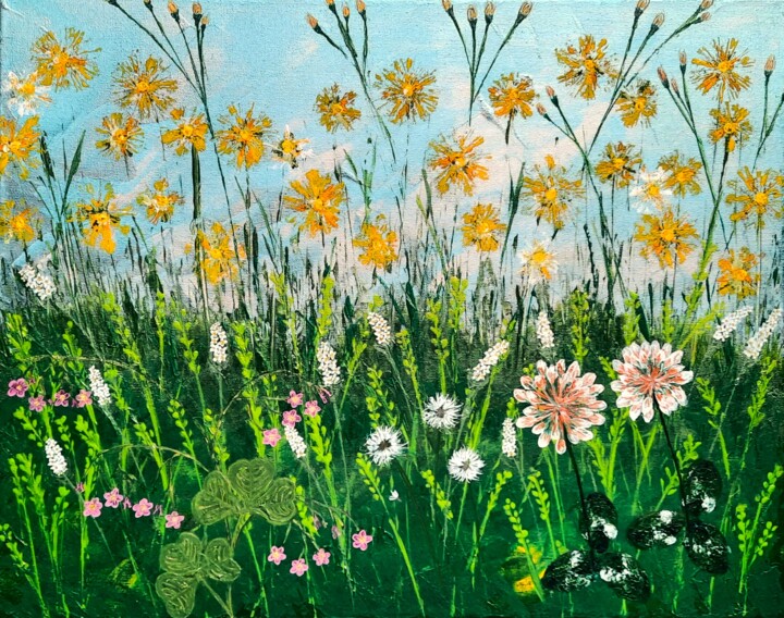 Pintura intitulada "In the Meadow" por Christina Bug, Obras de arte originais, Acrílico Montado em Armação em madeira