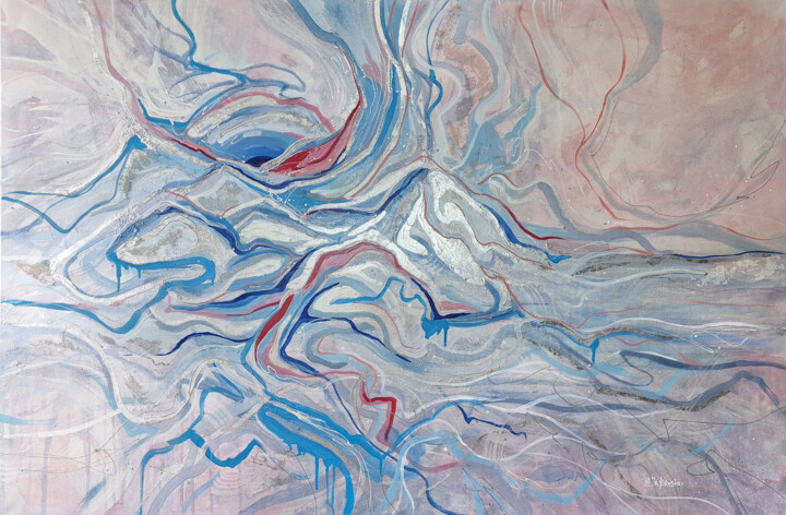 Картина под названием "Dawn in the mountai…" - Alla Broska, Подлинное произведение искусства, Акрил Установлен на Деревянная…