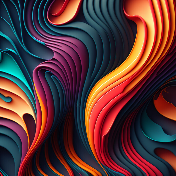 数字艺术 标题为“Abstract Colorful W…” 由Dawid Mitoraj, 原创艺术品, AI生成的图像