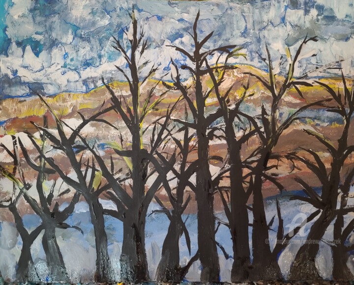 Painting titled "February on Lake Av…" by Andrew Walaszek, Original Artwork, Acrylic Mounted on Cardboard