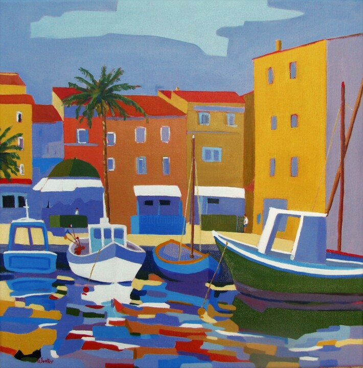 Peinture intitulée "Sanary sur mer, pla…" par Jean-Noël Le Junter, Œuvre d'art originale, Huile Monté sur Châssis en bois