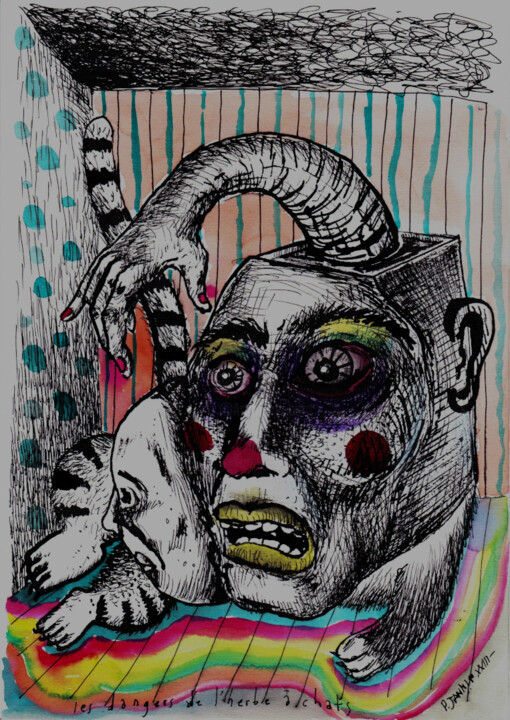 Les dangers de l'herbe à chats 描画, 11.7x8.3 in