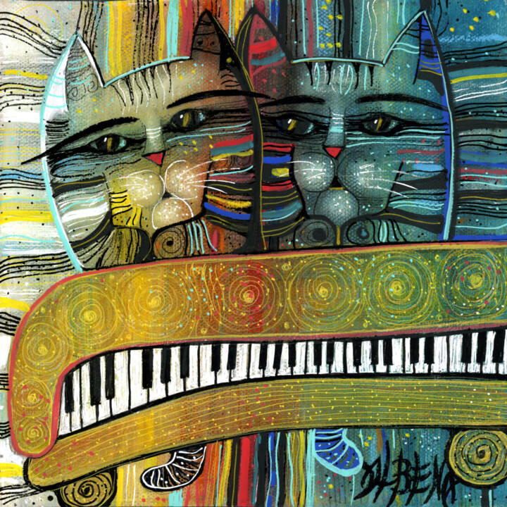 Mélodie pour deux chatons et piano 绘画, 7.9x7.9 in