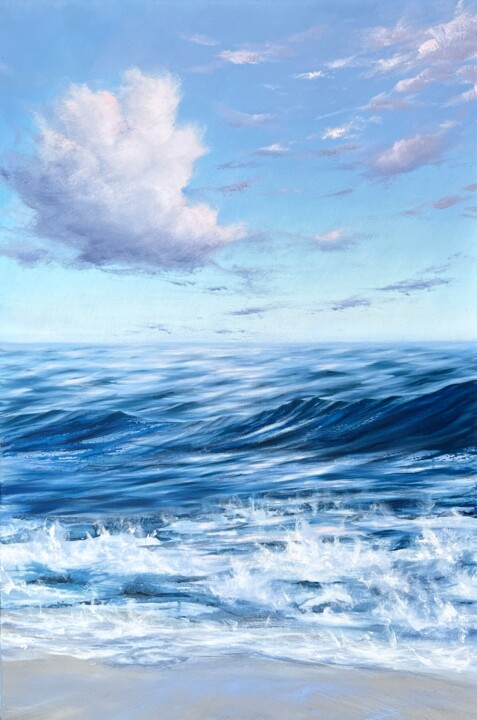 Painting titled "Wave" by Anna Kulak, Original Artwork, Oil Mounted on Wood Stretcher frame