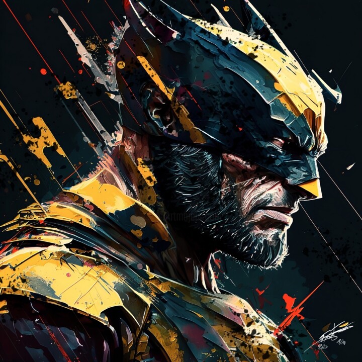 数字艺术 标题为“Wolverine V2” 由Frédéric Font (Chroma), 原创艺术品, 数字油画 安装在木质担架架上