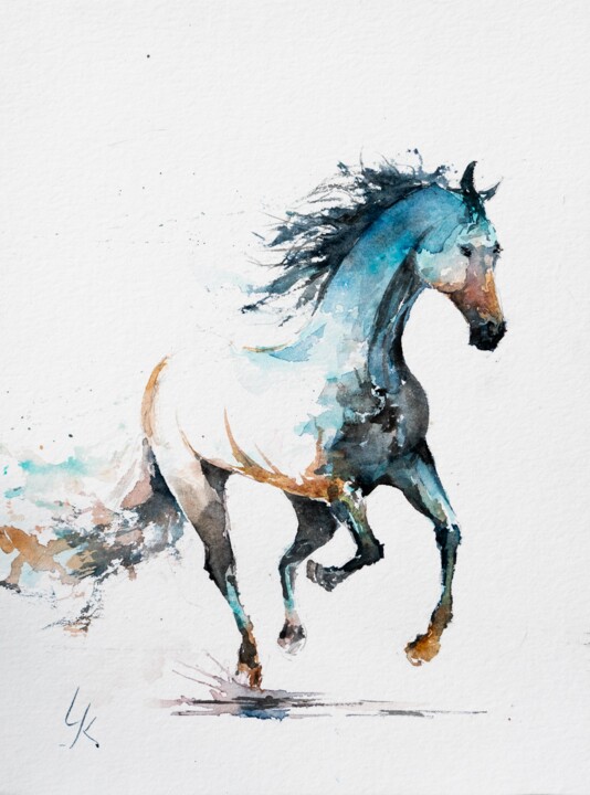 ***Flowing Colors: An Expression of Equine Life*** 绘画, 15.8x11.8 in