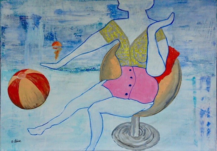 Peinture intitulée "Pin-Up à la plage" par Georges Lievre, Œuvre d'art originale, Acrylique