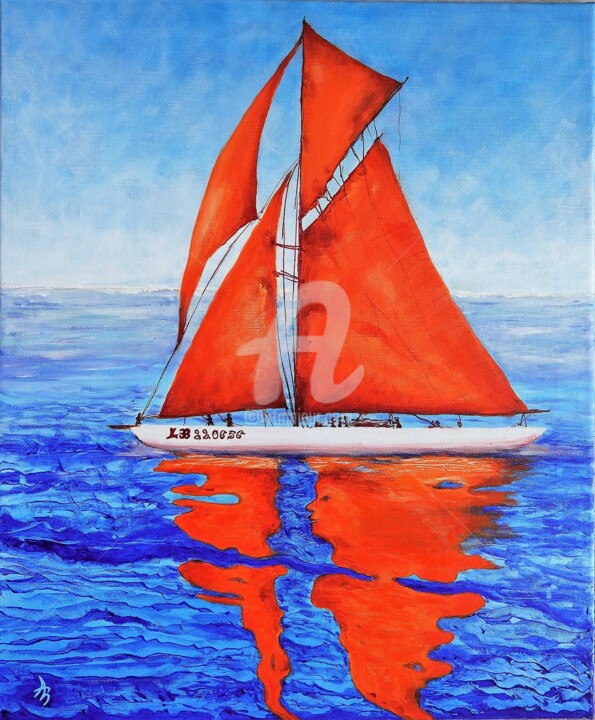 Peinture intitulée "Aventure en voilier…" par Annaïg Le Bihan, Œuvre d'art originale, Huile Monté sur Châssis en bois