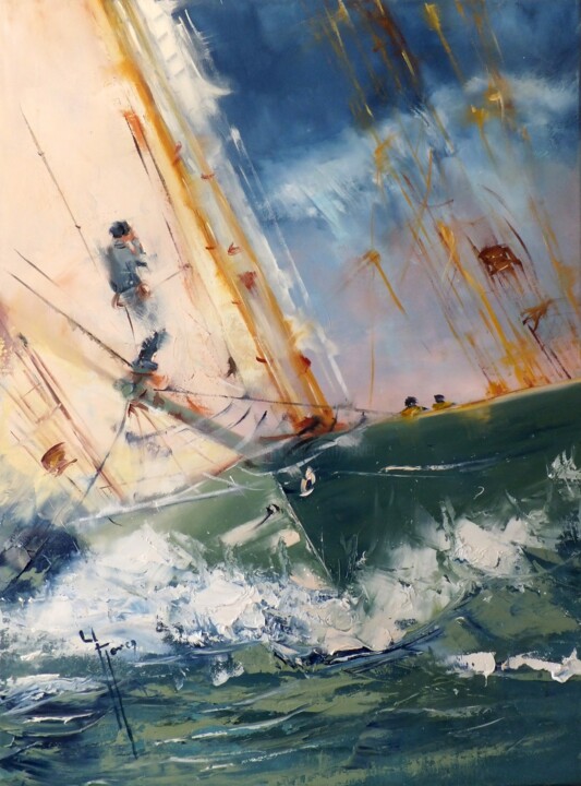 Peinture intitulée "Tempête en vue" par Yveline Javer, Œuvre d'art originale, Huile