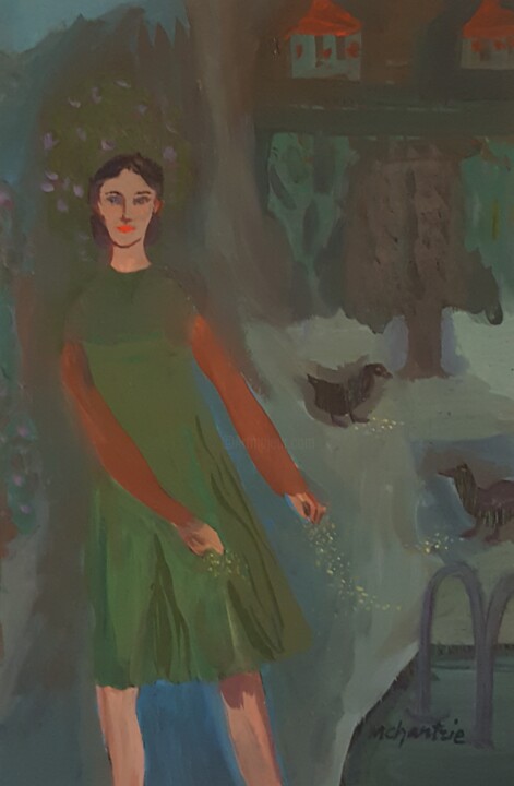 Peinture intitulée "JANE ET LES CANARDS" par Mchartrie, Œuvre d'art originale, Gouache